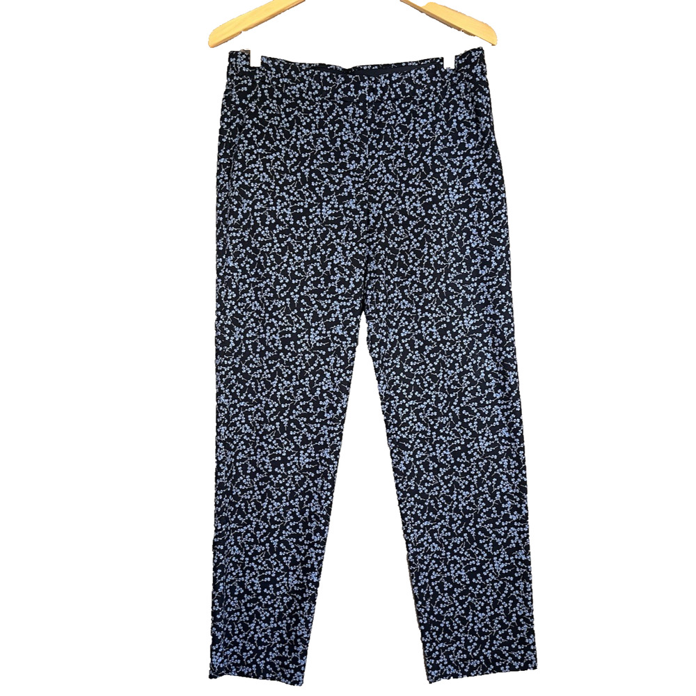 J Jill Pants Womens Size 10 Blue Floral Print Elastic Waist Pull On Ankle Career